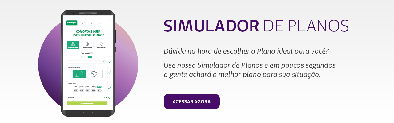 Banner com tela de simulador de planos no celular com o texto "Simulador de planos: Dúvida na hora de escolher o Plano ideal para você? Use nosso Simulado de Planos e em poucos segundos a gente achará o melhor plano para sua situação.